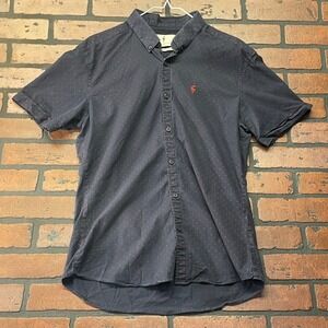 Father Sons Men's M Navy Red Pattern Button‎ Up Shirt Slim Fit Stretch
